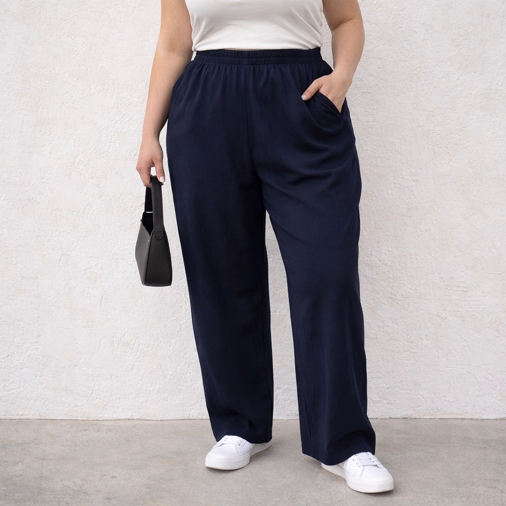 NWT VTG 90s Maggie Barnes 32W Navy High Rise Pants Minimalist Pull‎ On